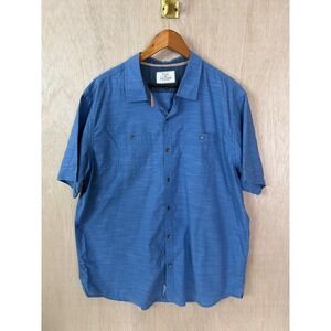 Flag & Anthem Mens Blue Slub Short Sleeve Button Down Shirt Size XXL
